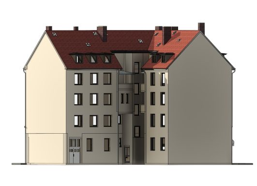 Innenhof eines Gebäudes in der Flüggestraße Hannover als 3D-Modell basierend auf Laserscanning und Bestandsvermessung