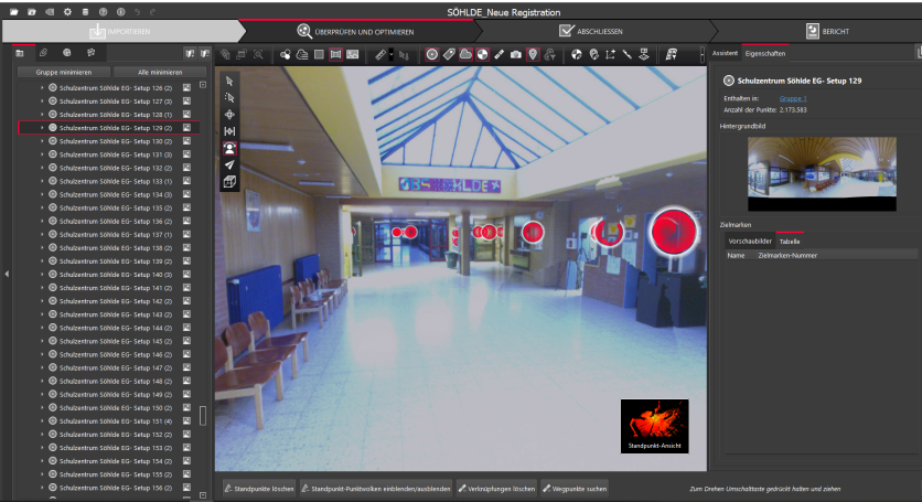 Laserscan mit Scannerstandpunkten in Cyclone Register 360