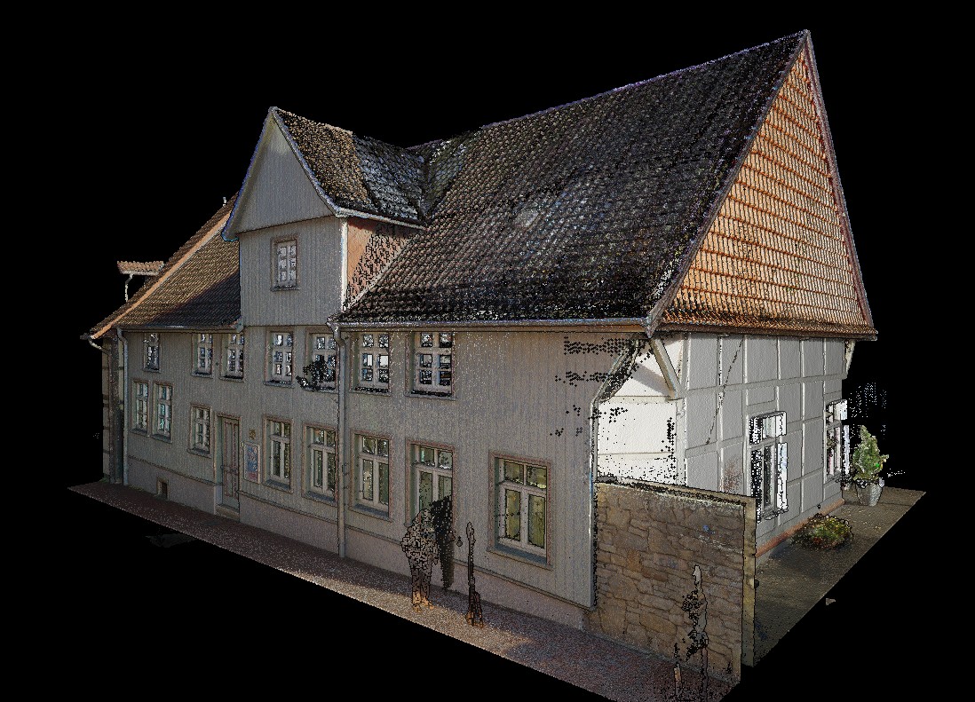 Punktwolke der Straßenfassade eines historischen Gebäudes bei Hannover