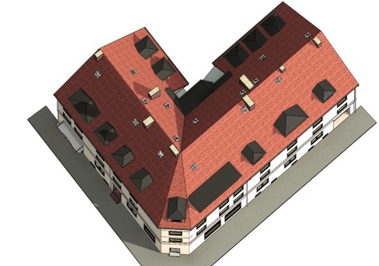 Dach Draufsicht eines Gebäudes in Hannover als 3D-Modell basierend auf Laserscanning und Drohnenvermessung