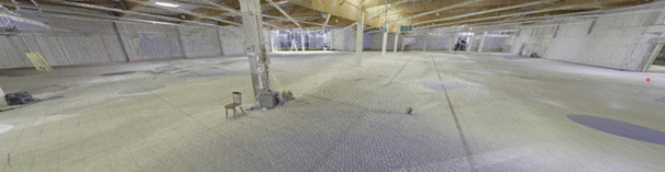 Leica RTC360 bei der Vermessung einer Gewerbeimmobilie als Punktwolke (PointCloud)