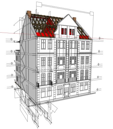 3D-Modell eines Gebäudes in Wittenberge basierend auf 3D-Laserscanning-Daten.