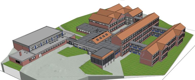 3D-Modell Oberschule Ottbergen Gesamtansicht aus Planung