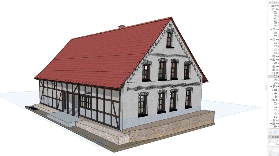 3D-Modell eines Fachwerkhauses nach Bestandsvermessung