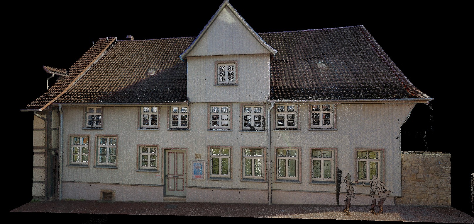 Frontansicht der registrierten E57-Punktwolke des Denkmalgebäudes