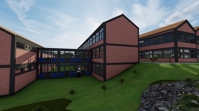 3D-Rendering Oberschule Ottbergen mit Gebäudeverbindungen