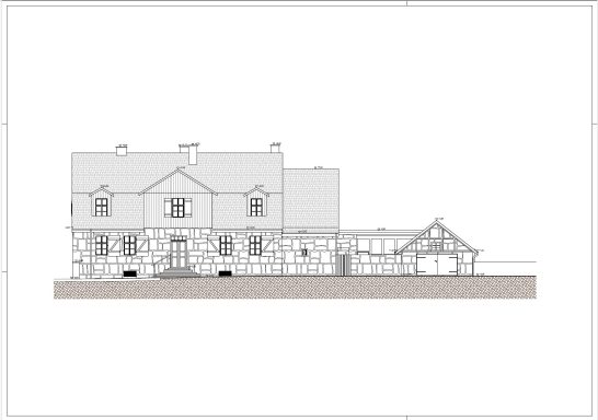 3D-Strichzeichnung Westansicht des Aufseherhauses am Herkules – präzise Schwarz-Weiß-Darstellung der historischen Fassade.