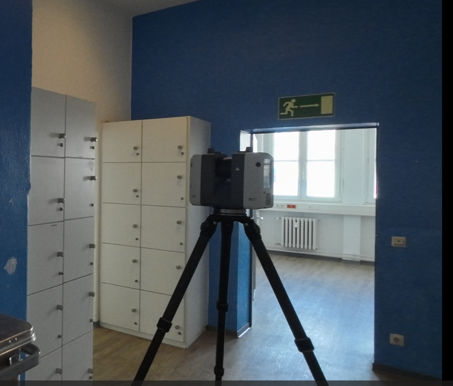 Leica 3D-Laserscanner bei einem digitalen Bestandsaufmaß in einem Innenraum