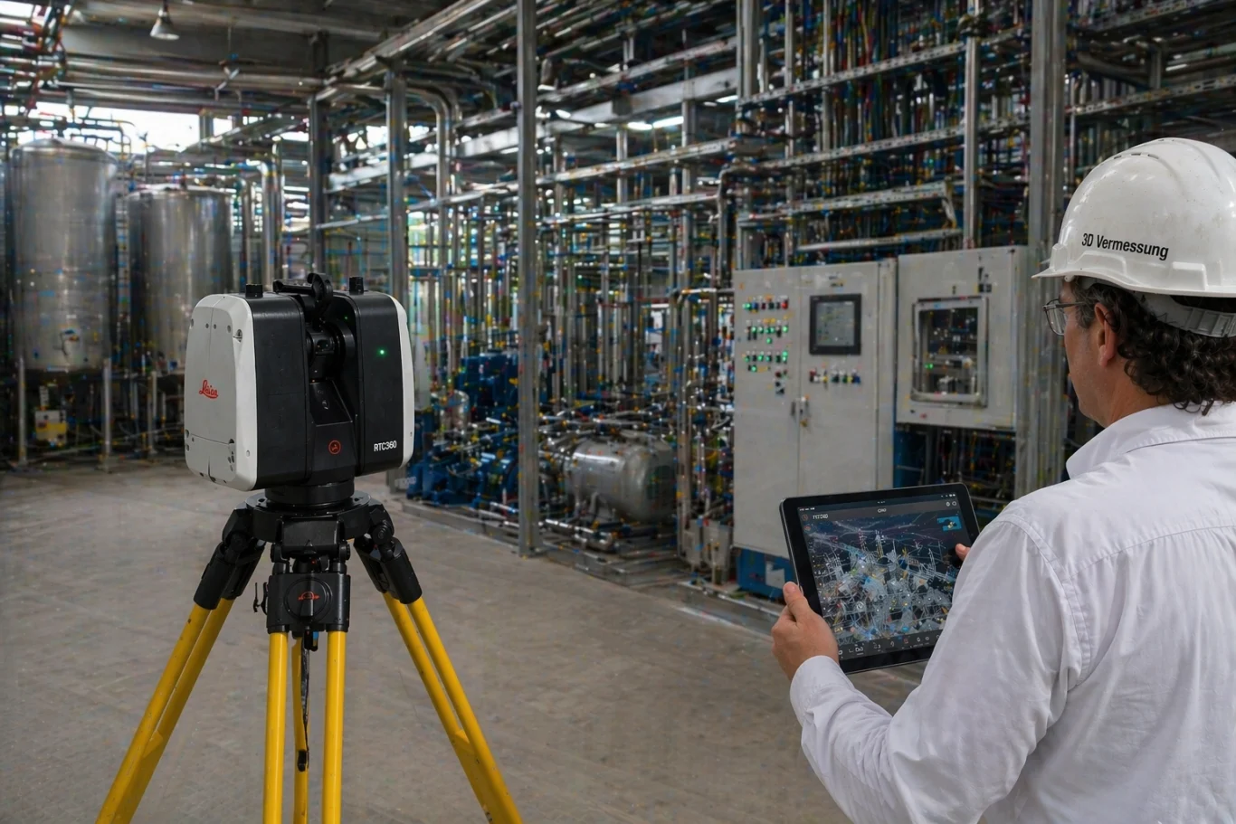3D Vermessung Industrieanlage TGA mit Leica RTC360 Laserscanning Rohrleitungen Anlagenbestand digital erfassen